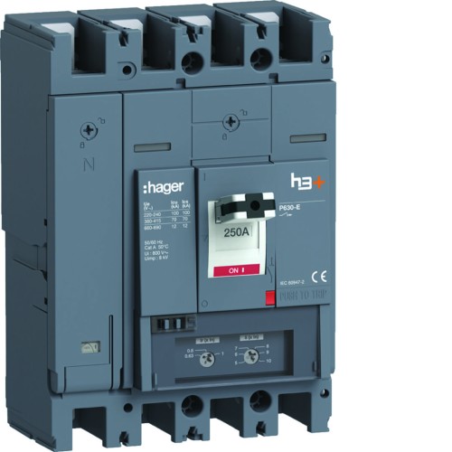 MCCB Wyłącznik mocy h3+ P630 TM 4x250A 70kA HEW251DR Hager