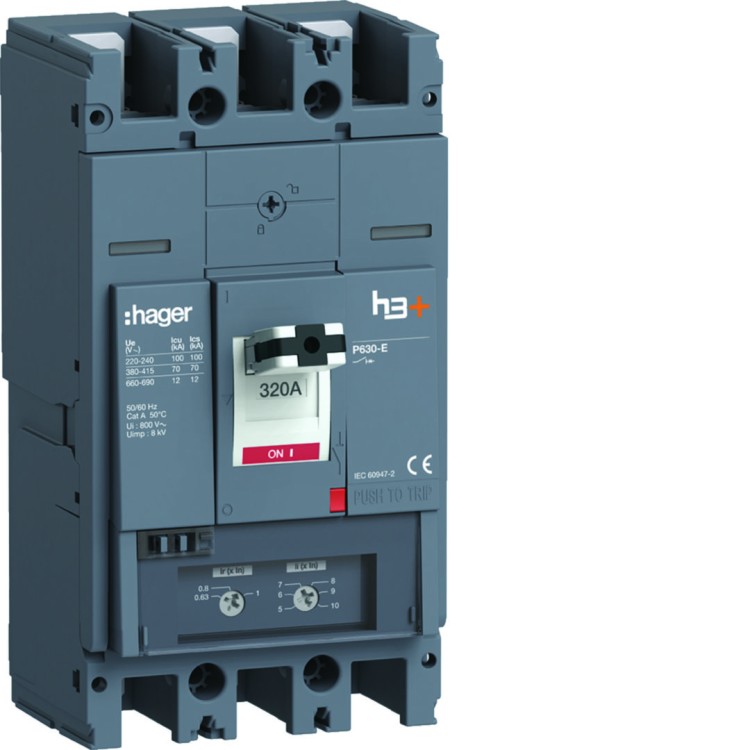 MCCB Wyłącznik mocy h3+ P630 TM 3x320A 70kA HEW320DR Hager