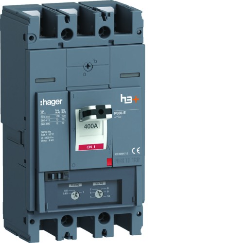 MCCB Wyłącznik mocy h3+ P630 TM 3x400A 70kA HEW400DR Hager