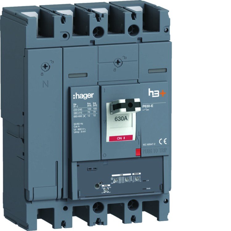 MCCB Wyłącznik mocy h3+ P630 LSnI 4x630A 70kA HEW631GR Hager