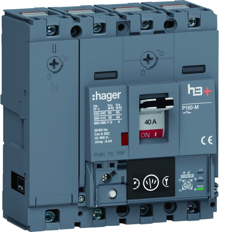 MCCB Wyłącznik mocy h3+ P160 4P 40A 50kA Energy HMS041NC Hager