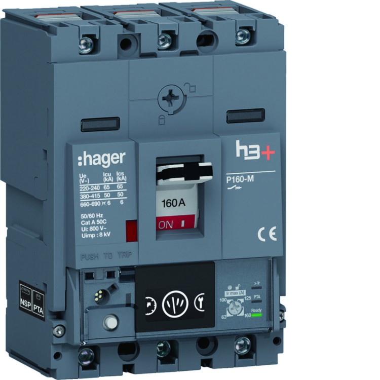 MCCB Wyłącznik mocy h3+ P160 3P 160A 50kA Energy HMS160NC Hager