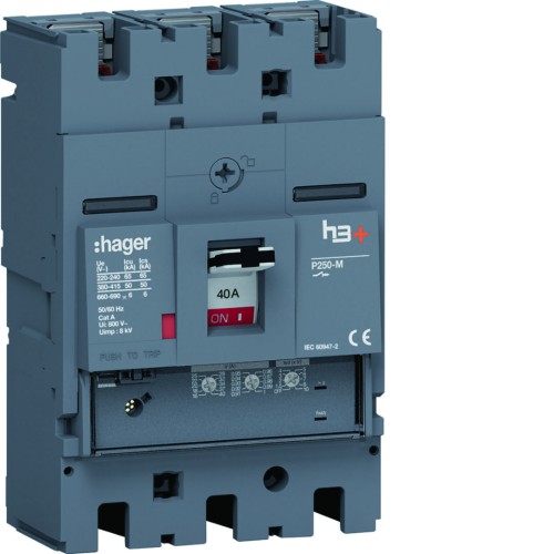 MCCB Wyłącznik mocy h3+ P250 3P 40A 50kA LSnI HMT040GR Hager