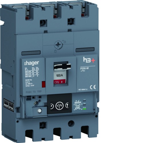 MCCB Wyłącznik mocy h3+ P250 3P 100A 50kA Energy HMT100NR Hager