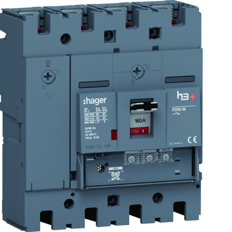 MCCB Wyłącznik mocy h3+ P250 4P 160A 50kA LSnI HMT161GR Hager