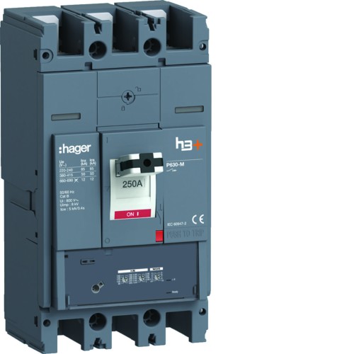 MCCB Wyłącznik mocy h3+ P630 LSnI 3x250A 50kA HMW250GR Hager