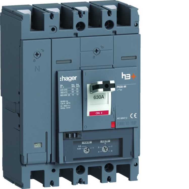 MCCB Wyłącznik mocy h3+ P630 TM 4x630A 50kA HMW631DE Hager