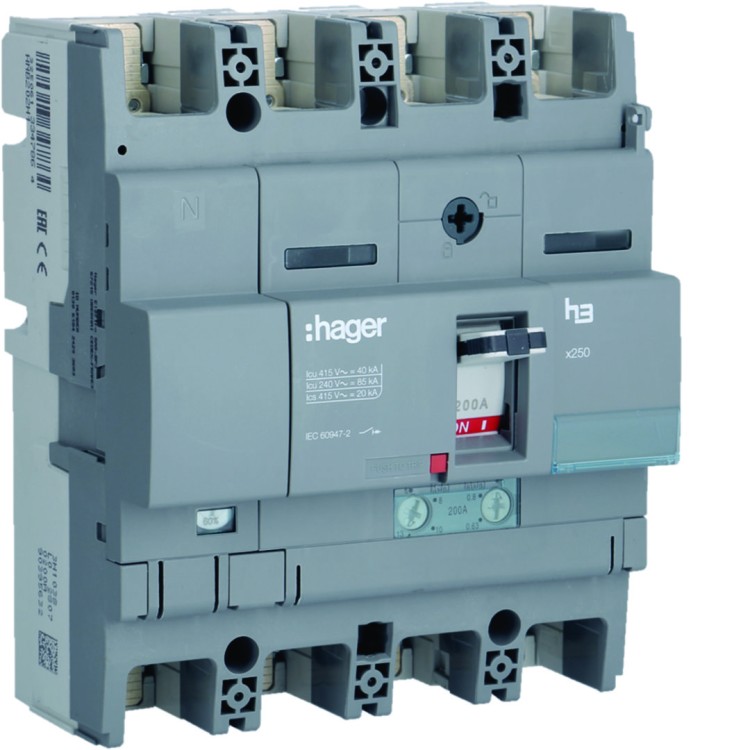 MCCB Wyłącznik mocy x250 4P N50% 40kA 200A TM HNB202H Hager