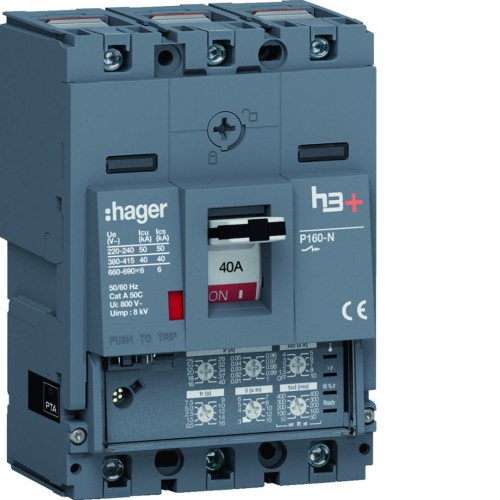 MCCB Wyłącznik mocy h3+ P160 3P 40A 40kA LSI HNS040JC Hager