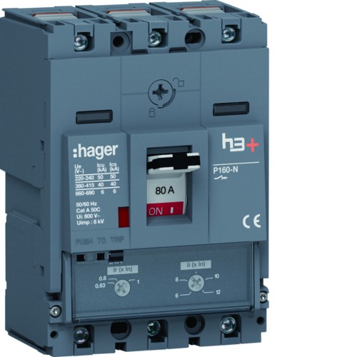 MCCB Wyłącznik mocy h3+ P160 3P 80A 40kA TM HNS080DC Hager