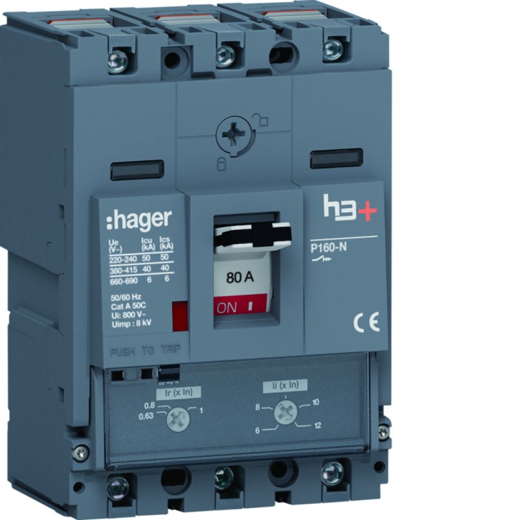 MCCB Wyłącznik mocy h3+ P160 3P 80A 40kA TM HNS080DC Hager