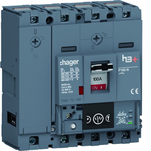 MCCB Wyłącznik mocy h3+ P160 4P 100A 40kA Energy HNS101NC Hager