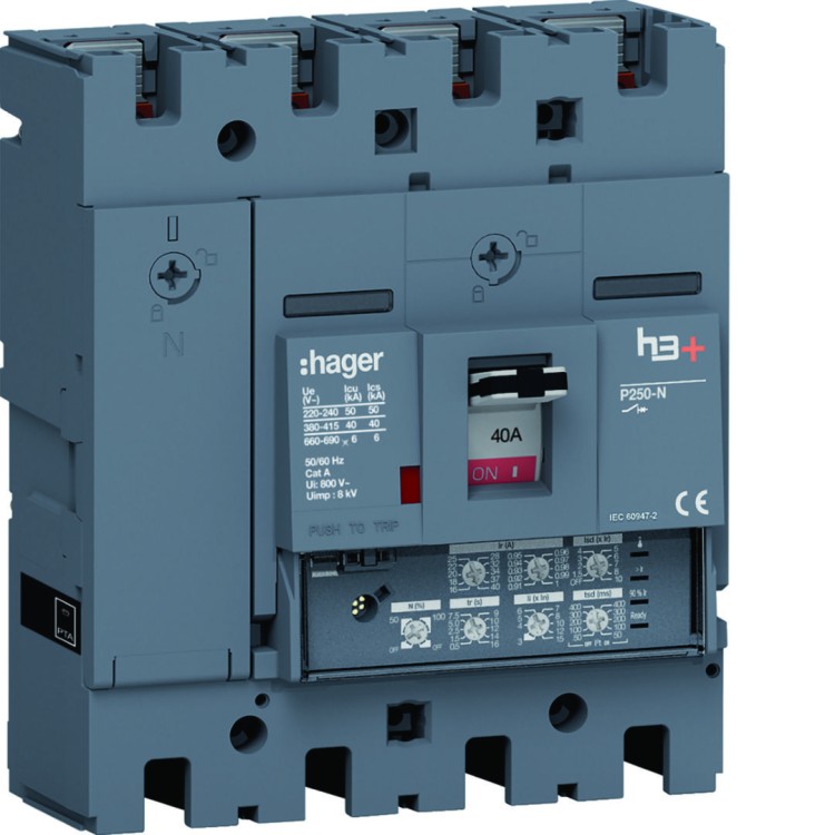 MCCB Wyłącznik mocy h3+ P250 4P 40A 40kA LSI HNT041JR Hager