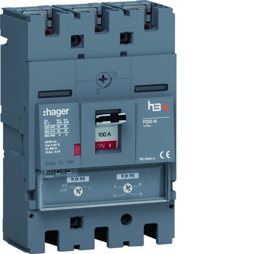 MCCB Wyłącznik mocy h3+ P250 3P 100A 40kA TM HNT100DR Hager