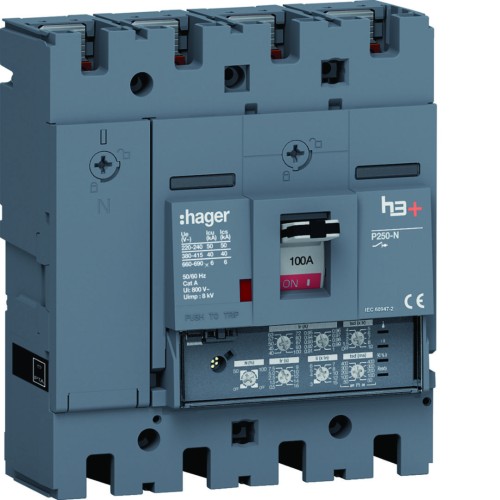 MCCB Wyłącznik mocy h3+ P250 4P 100A 40kA LSI HNT101JR Hager