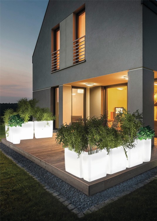 Świecąca Donica Ogrodowa 70cm x 35cm FLOWERPOT M 9712 NOWODVORSKI Lighting E27 230V zewnętrzna lampa elektryczna przenośna biała doniczka świecące donice Cloud Forms Inspiracje Premium