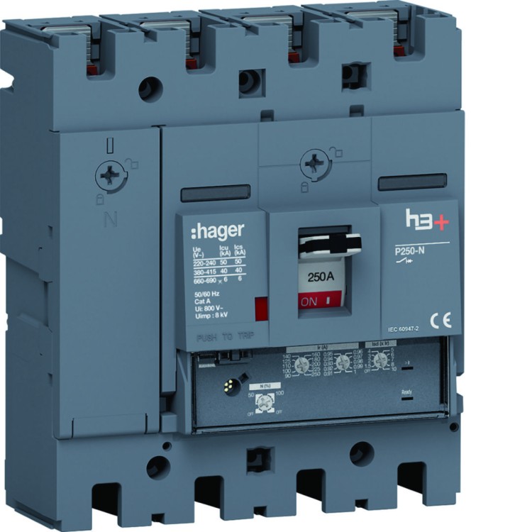 MCCB Wyłącznik mocy h3+ P250 4P 250A 40kA LSnI HNT251GR Hager