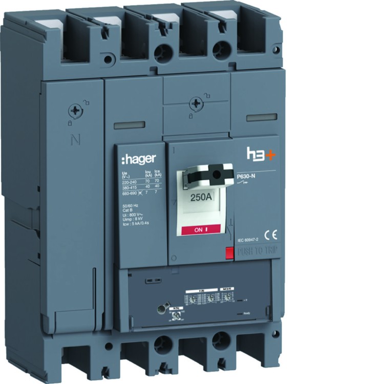 MCCB Wyłącznik mocy h3+ P630 LSnI 4x250A 40kA HNW251GR Hager