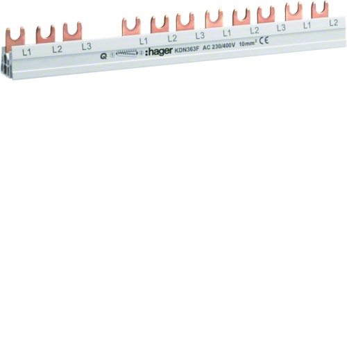 Szyna grzebieniowa widełkowa pozioma 4P 10mm2 do RCCB 4P+MCB / SPD 4P+MCB 3P 12M KDN363F Hager