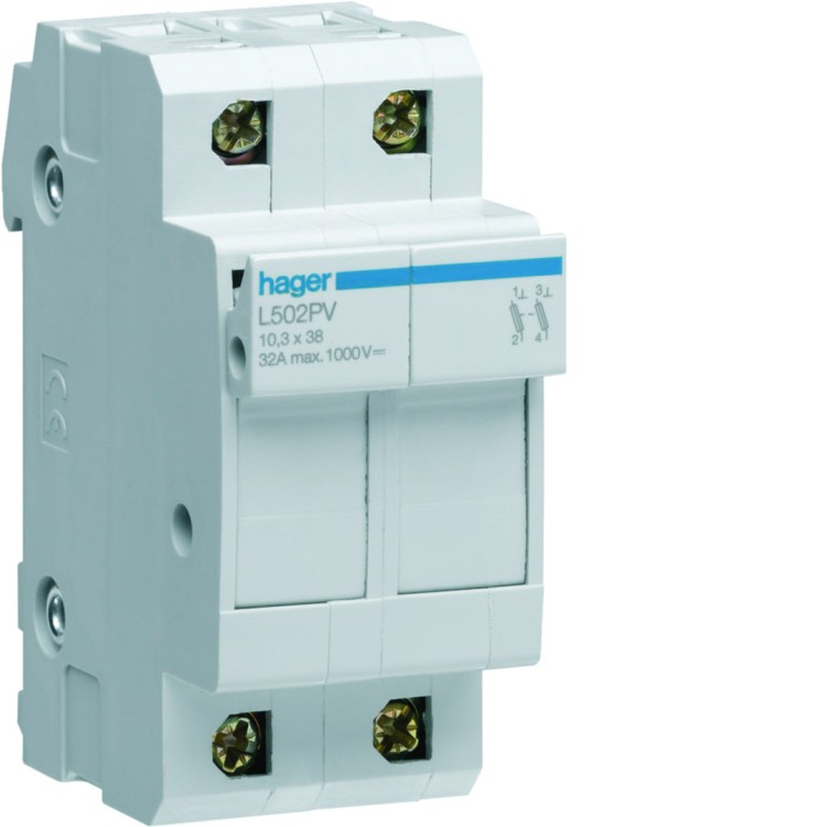 Modułowa podstawa bezpiecznikowa do systemów PV 2P 10x38mm 32A 1000VDC L502PV Hager