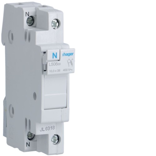 Modułowa podstawa bezpiecznikowa 1P+N wkł.bezp.cyl.L38 10x38mm 32A 400VAC L50600 Hager