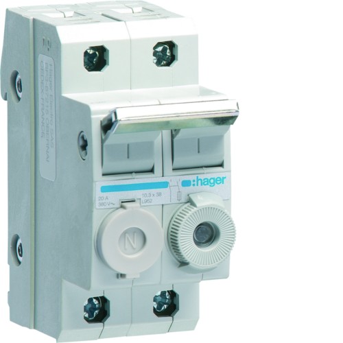 Modułowy rozłącznik bezpiecznikowy 1P+N wkł.bezp.cyl.L38 10x38mm 20A 400VAC L95200 Hager