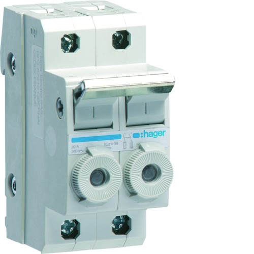 Modułowy rozłącznik bezpiecznikowy 2P wkł.bezp.cyl.L38 10x38mm 20A 400VAC L96200 Hager