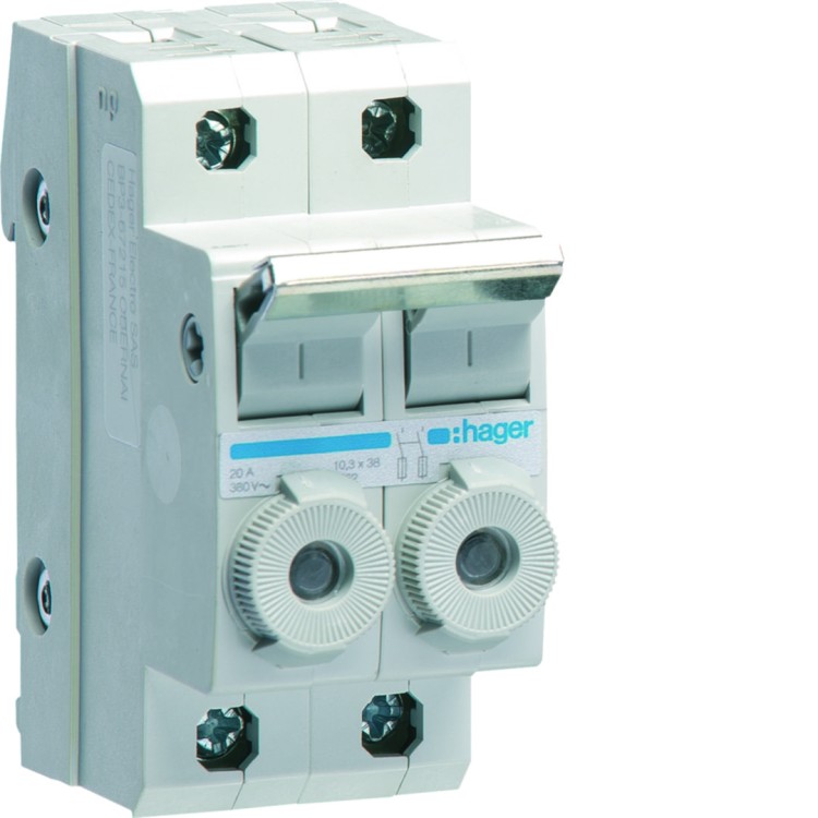 Modułowy rozłącznik bezpiecznikowy 2P wkł.bezp.cyl.L38 10x38mm 20A 400VAC L96200 Hager
