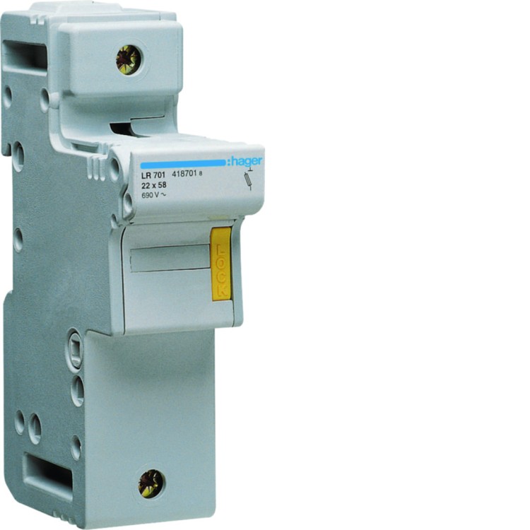 Modułowa podstawa bezpiecznikowa 1P wkł.bezp.cyl.L58 22x58mm 125A 690VAC LR701 Hager