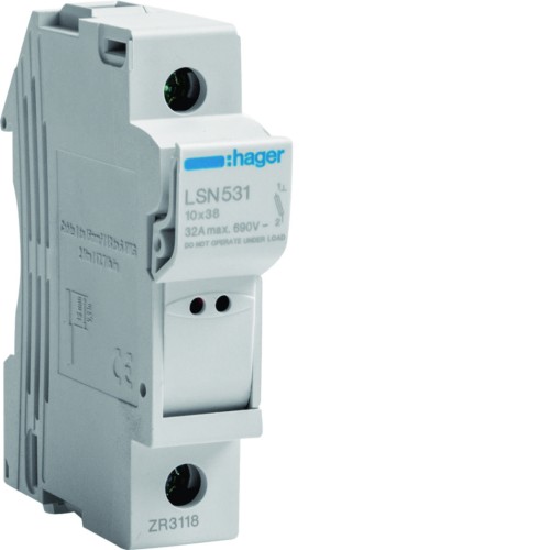Modułowa podstawa bezpiecz. z lampką 1P wkł.bezp.cyl.L38 10x38mm, 32A 690VAC LSN531 Hager