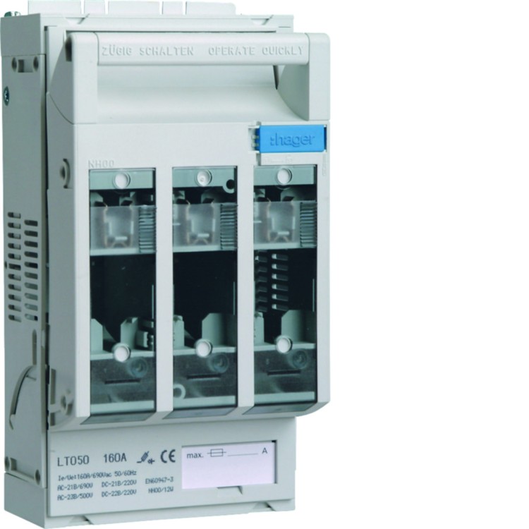LT rozłącznik bezpiecz. NH00 3P 160A 690VAC płyta/szyny TS35 zac. klat. 95mm2 LT050 Hager