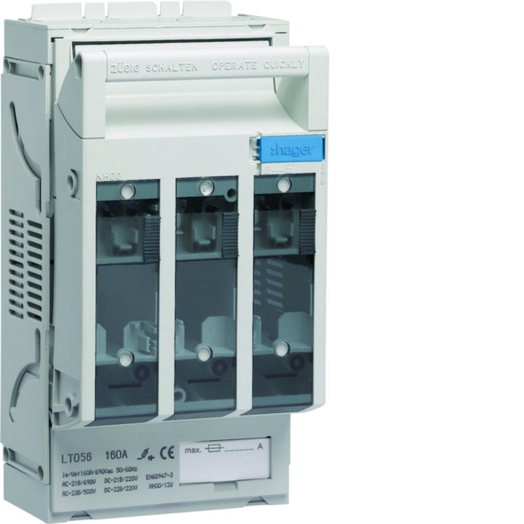 LT rozłącznik bezpiecz. NH00 3P 160A 690VAC szyny 40mm odpływ śruba M8 LT053 Hager