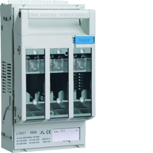 LT rozłącznik bezpiecz. NH00 3P 160A 690VAC szyny 60mm odp.zac.pryzm.Cu/Al 70mm2 LT057 Hager