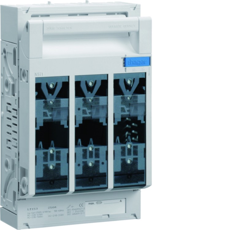 LT rozłącznik bezpiecz. NH1 3P 250A 690VAC szyny 60mm zasilanie/odpływ śruba M10 LT153 Hager
