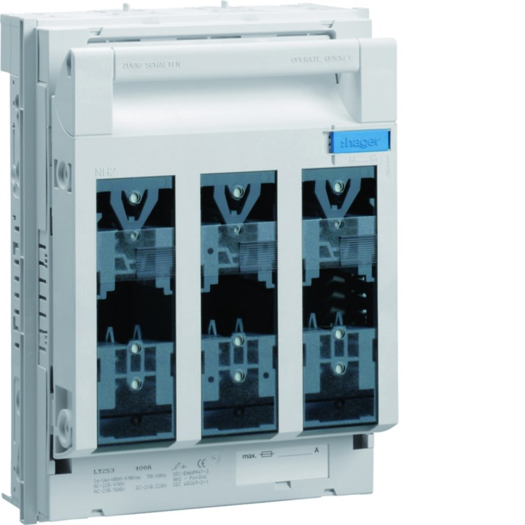 LT rozłącznik bezpiecz. NH2 3P 400A 690VAC szyny 60mm zasilanie/odpływ śruba M10 LT253 Hager