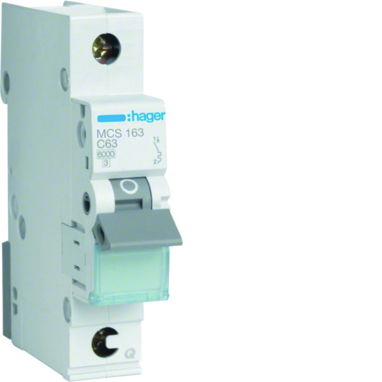 MCB Wyłącznik nadprądowy Icn=6000A 1P C 63A QuickConnect MCS163 Hager