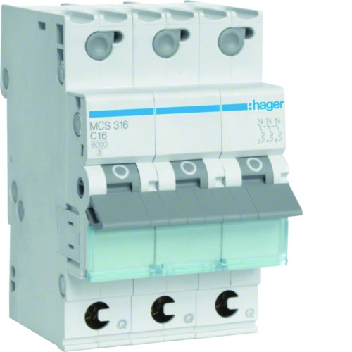 MCB Wyłącznik nadprądowy Icn=6000A 3P C 16A QuickConnect MCS316 Hager
