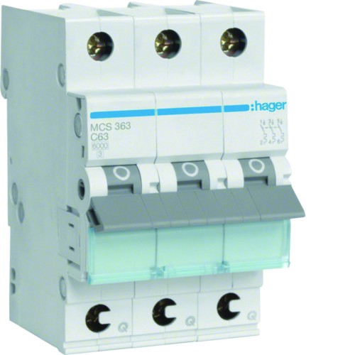 MCB Wyłącznik nadprądowy Icn=6000A 3P C 63A QuickConnect MCS363 Hager