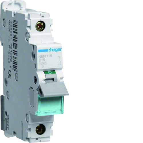 MCB Wyłącznik nadprądowy Icn=10000A / Icu=15kA 1P B 16A NBN116 Hager