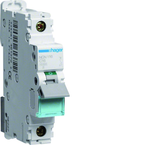 MCB Wyłącznik nadprądowy Icn=10000A / Icu=15kA 1P C 16A NCN116 Hager