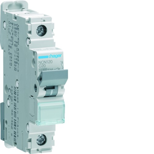 MCB Wyłącznik nadprądowy Icn=10000A / Icu=15kA 1P C 20A NCN120 Hager