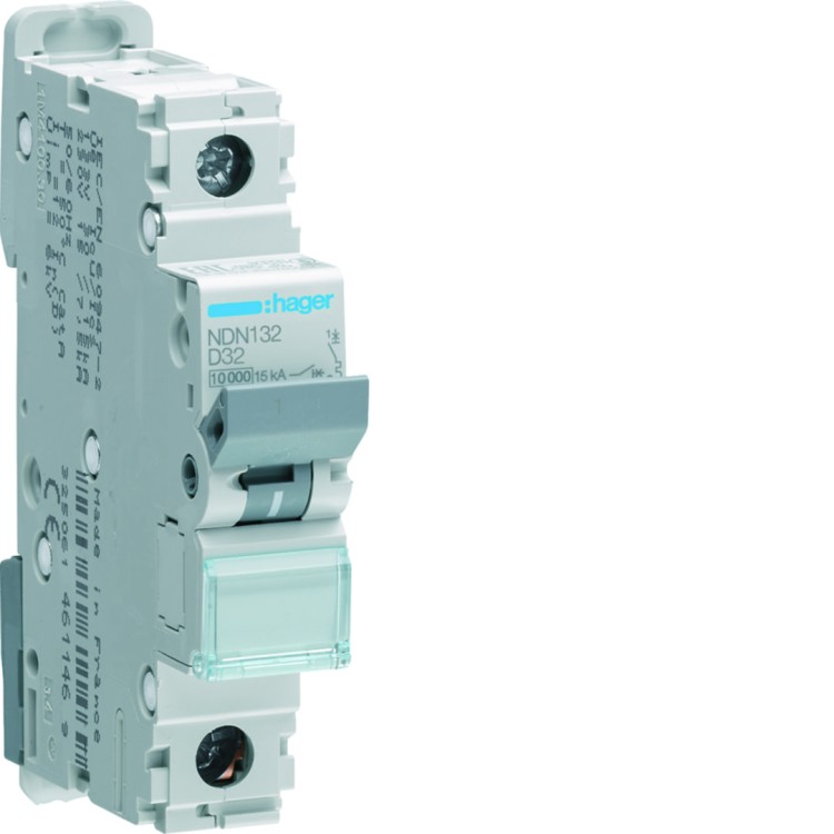 MCB Wyłącznik nadprądowy Icn=10000A / Icu=15kA 1P D 32A NDN132 Hager