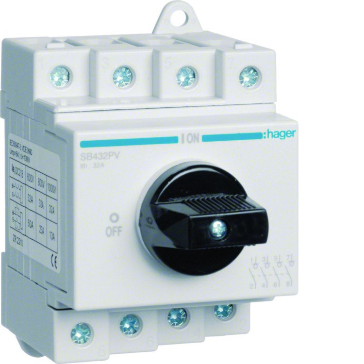 Modułowy rozłącznik izolacyjny do systemów fotowoltaicznych 4P 32A 1000 VDC SB432PV Hager