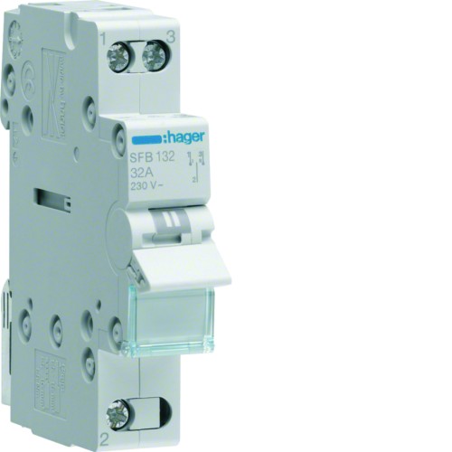Modułowy przełącznik instalacyjny I-0-II punkt wspólny od dołu 1P 32A 230VAC SFB132 Hager