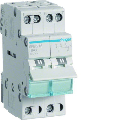 Modułowy przełącznik instalacyjny I-0-II punkt wspólny od dołu 2P 16A 230VAC SFB216 Hager