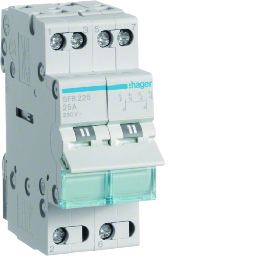 Modułowy przełącznik instalacyjny I-0-II punkt wspólny od dołu 2P 25A 230VAC SFB225 Hager