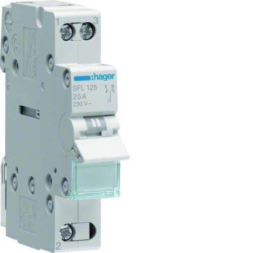 Modułowy przełącznik instalacyjny I-II punkt wspólny od dołu 1P 25A 230VAC SFL125 Hager