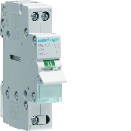 Modułowy przełącznik instalacyjny I-II punkt wspólny od dołu 1P 32A 230VAC SFL132 Hager