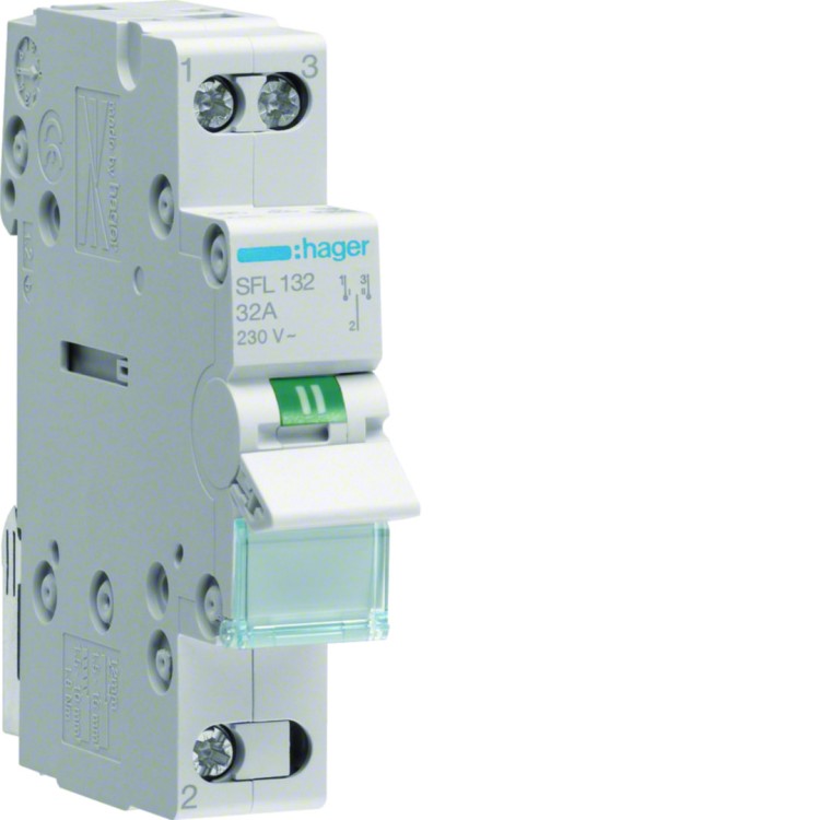 Modułowy przełącznik instalacyjny I-II punkt wspólny od dołu 1P 32A 230VAC SFL132 Hager
