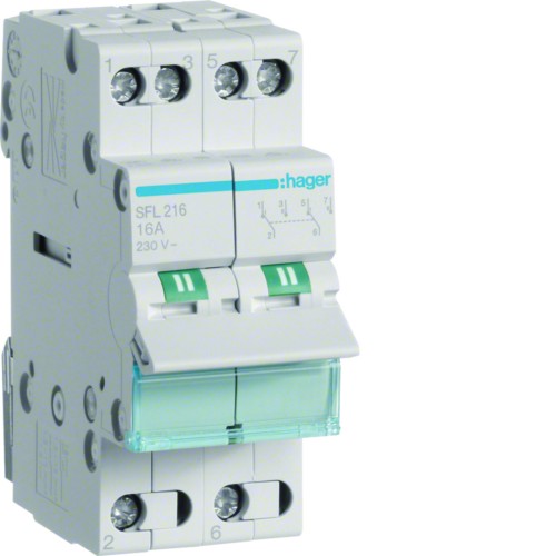 Modułowy przełącznik instalacyjny I-II punkt wspólny od dołu 2P 16A 230VAC SFL216 Hager
